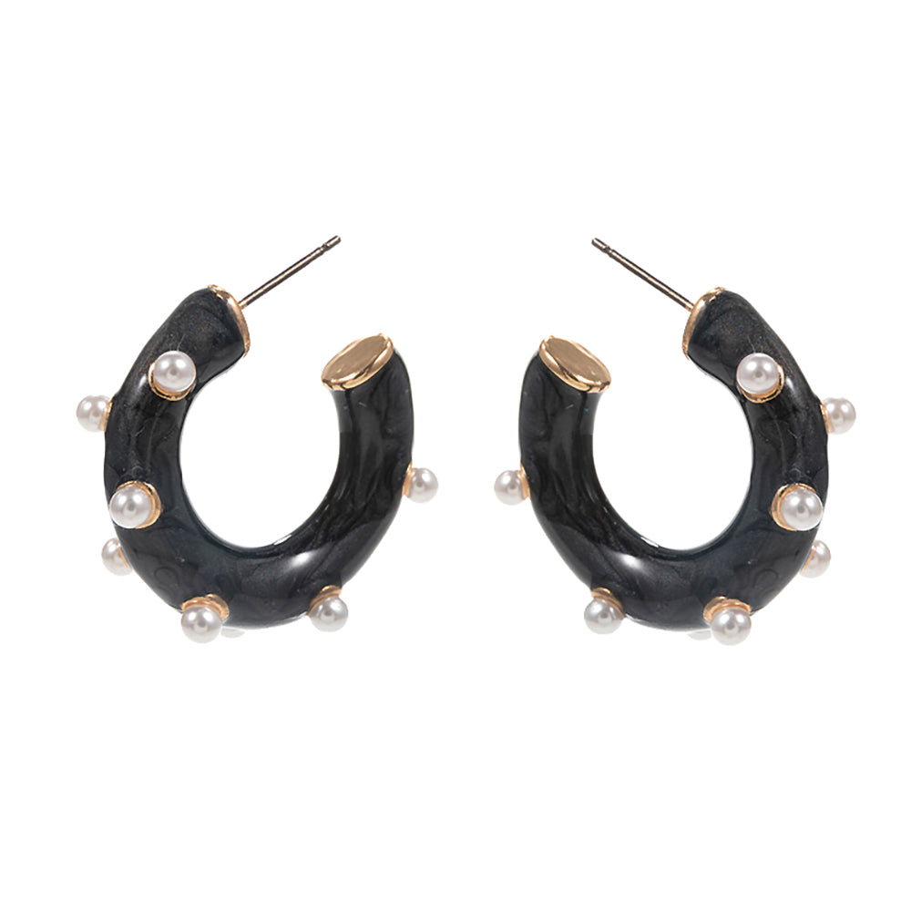 iLLASPARKZ Pearl Embellished Marbled Enamel Hoop Earrings