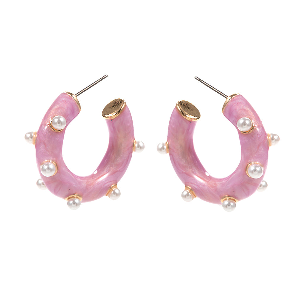 iLLASPARKZ Pearl Embellished Marbled Enamel Hoop Earrings