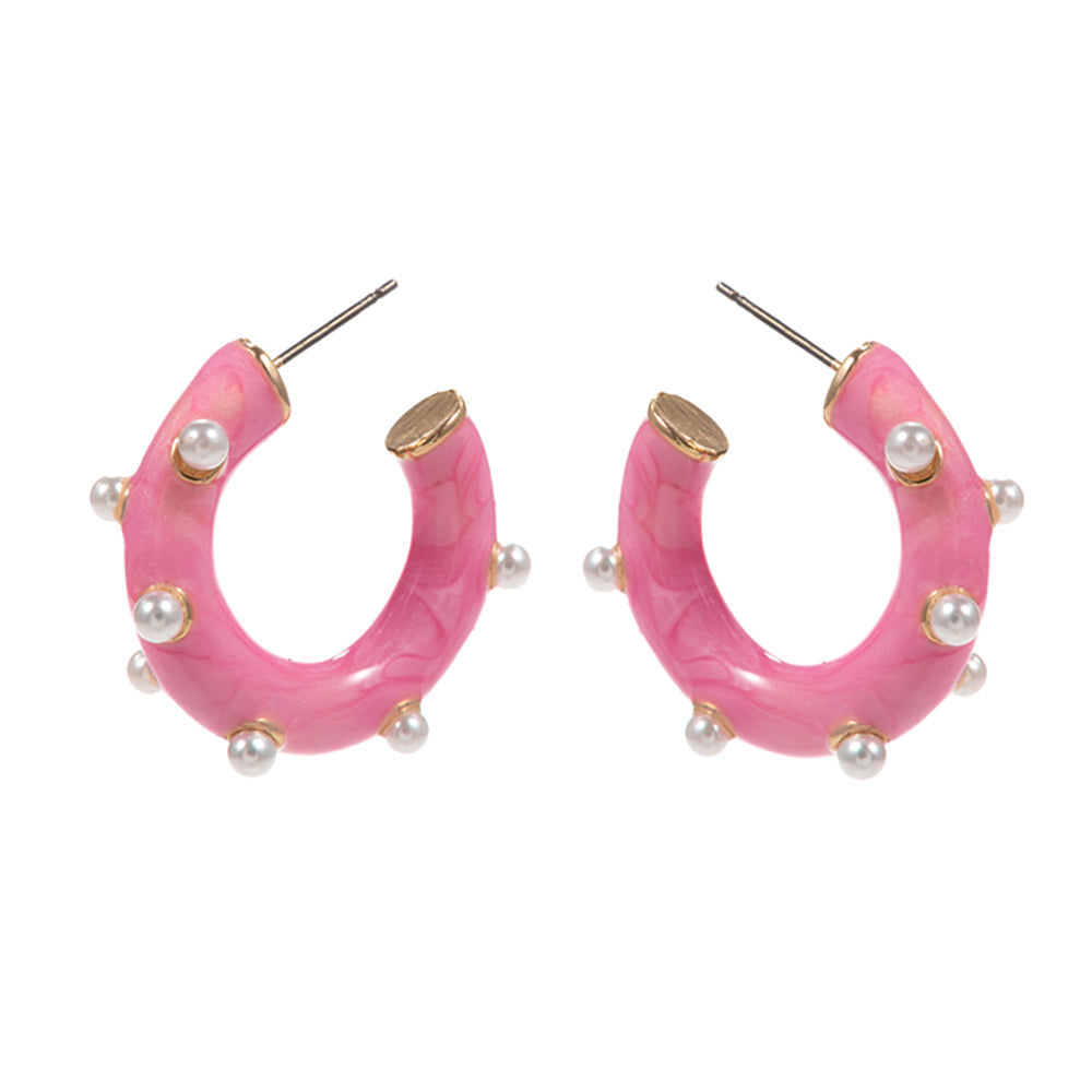 iLLASPARKZ Pearl Embellished Marbled Enamel Hoop Earrings