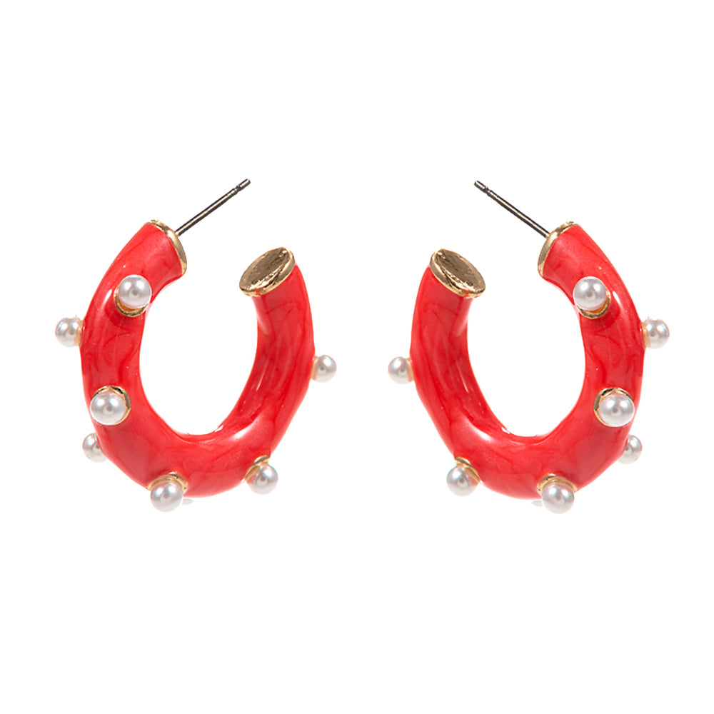 iLLASPARKZ Pearl Embellished Marbled Enamel Hoop Earrings