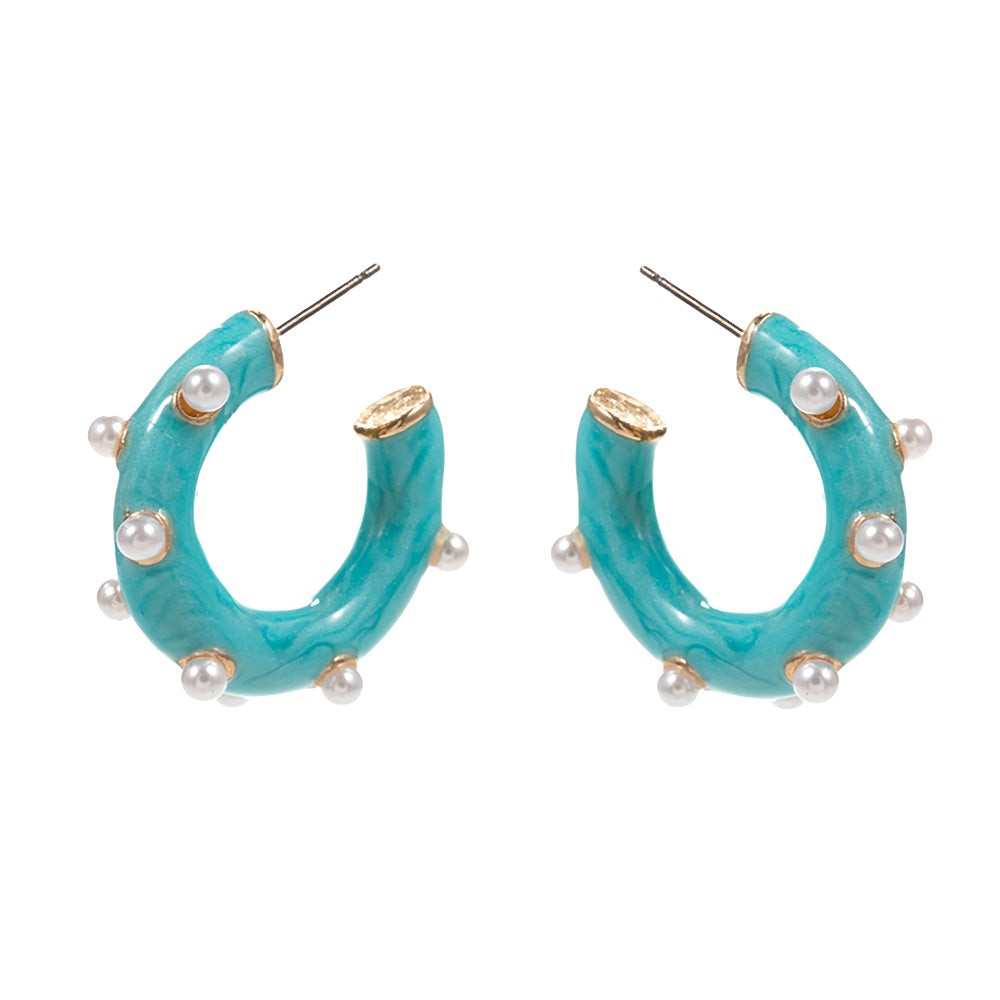 iLLASPARKZ Pearl Embellished Marbled Enamel Hoop Earrings
