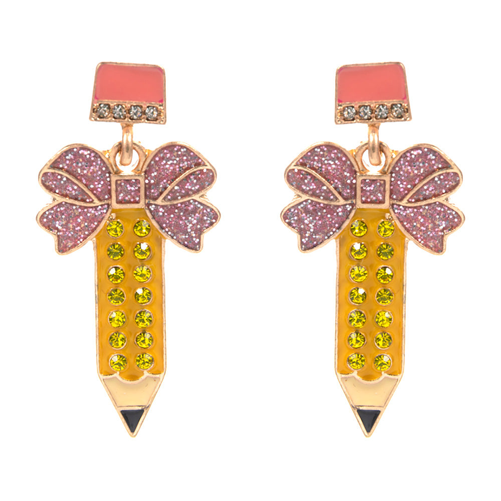 iLLASPARKZ Stone Paved Glittered Enamel Pencil Dangle Earrings