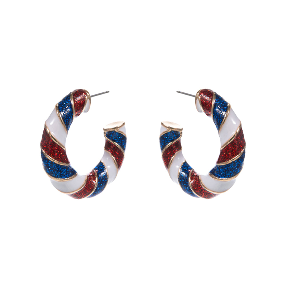 iLLASPARKZ Patriotic American USA Glittered Enamel Twist Hoop Earrings