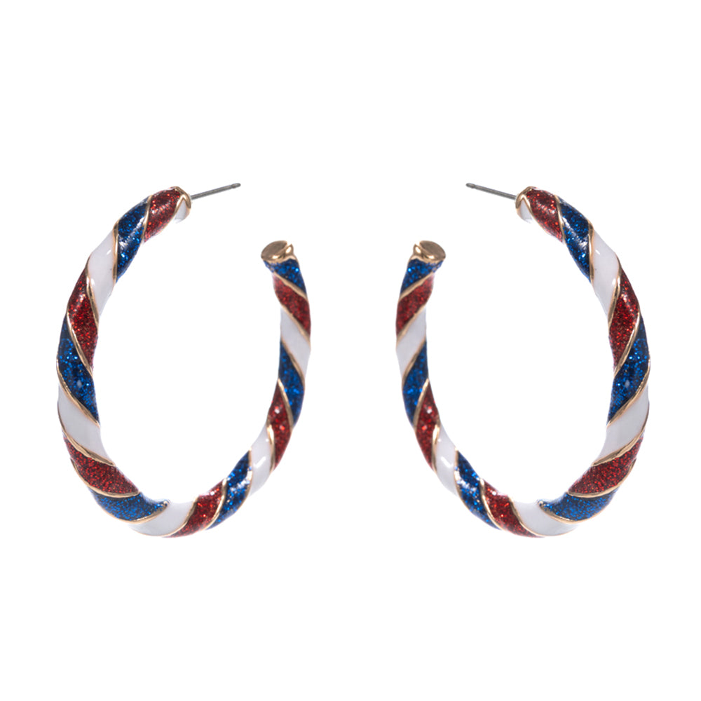 iLLASPARKZ Patriotic American USA Glittered Enamel Twist Hoop Earrings