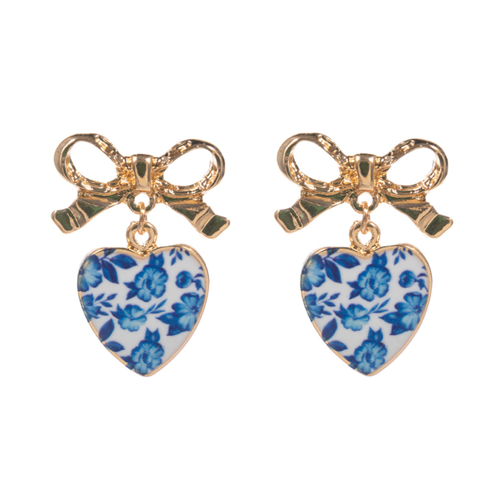 iLLASPARKZ Vintage Floral Heart Drop Bow Earrings