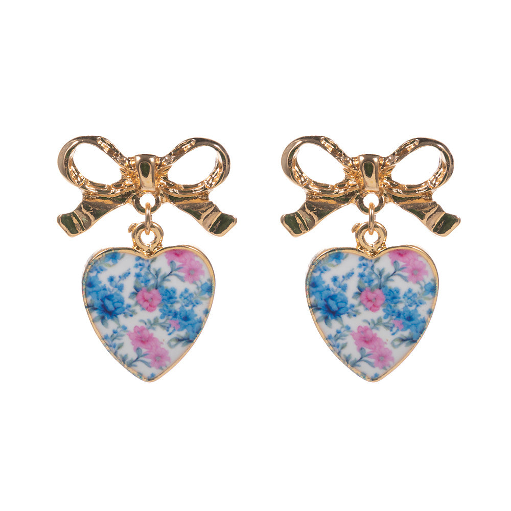 iLLASPARKZ Vintage Floral Heart Drop Bow Earrings