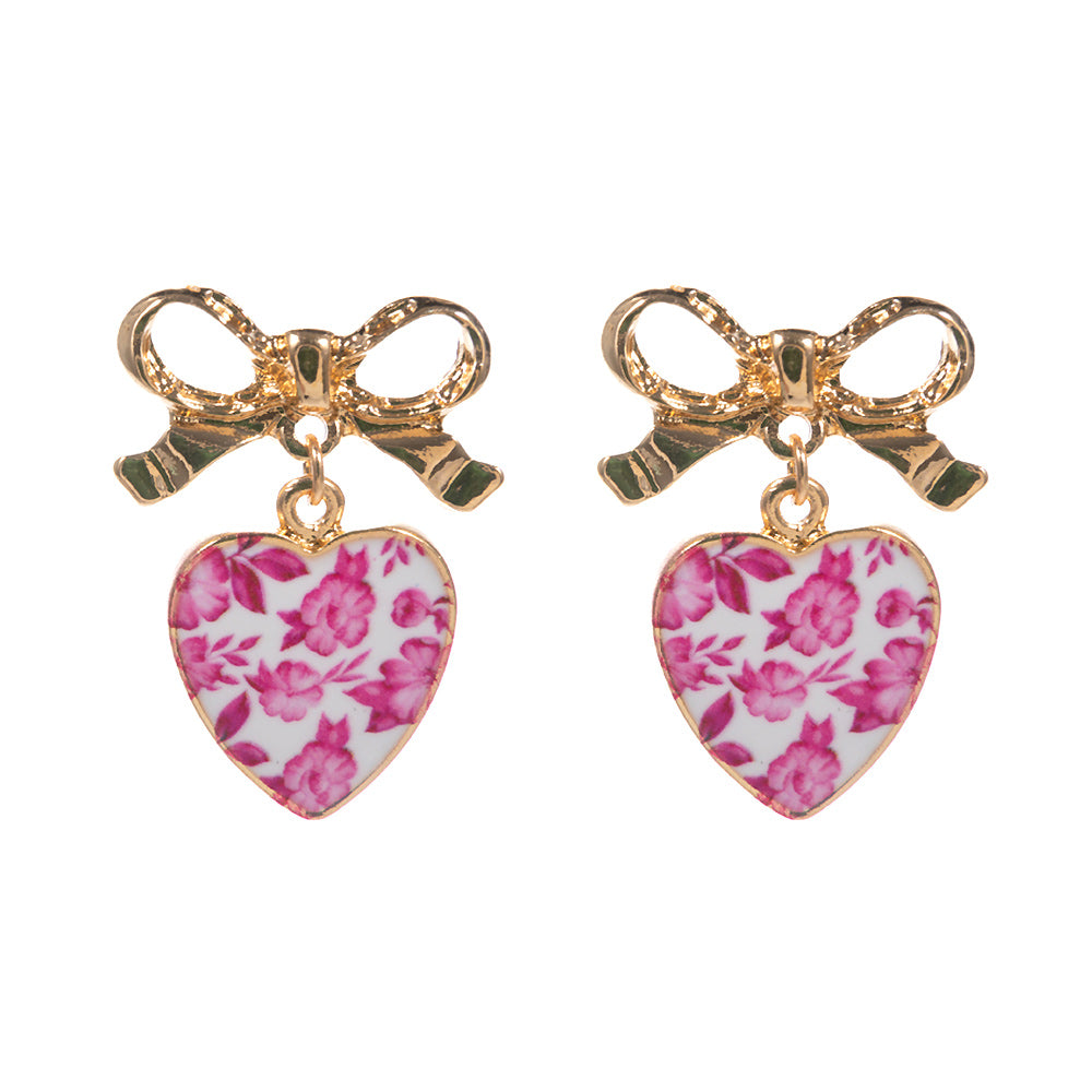 iLLASPARKZ Vintage Floral Heart Drop Bow Earrings