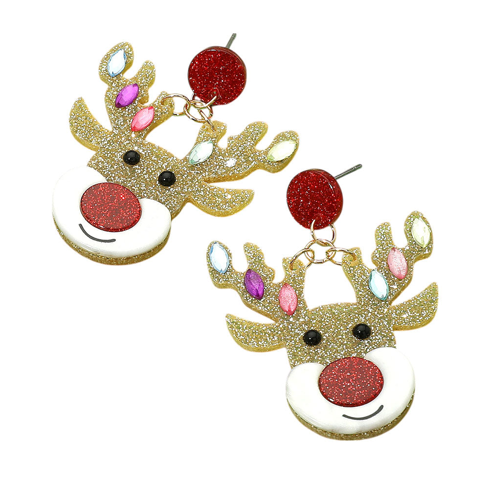 iLLASPARKZ Glittered Resin Christmas Reindeer Dangle Earrings