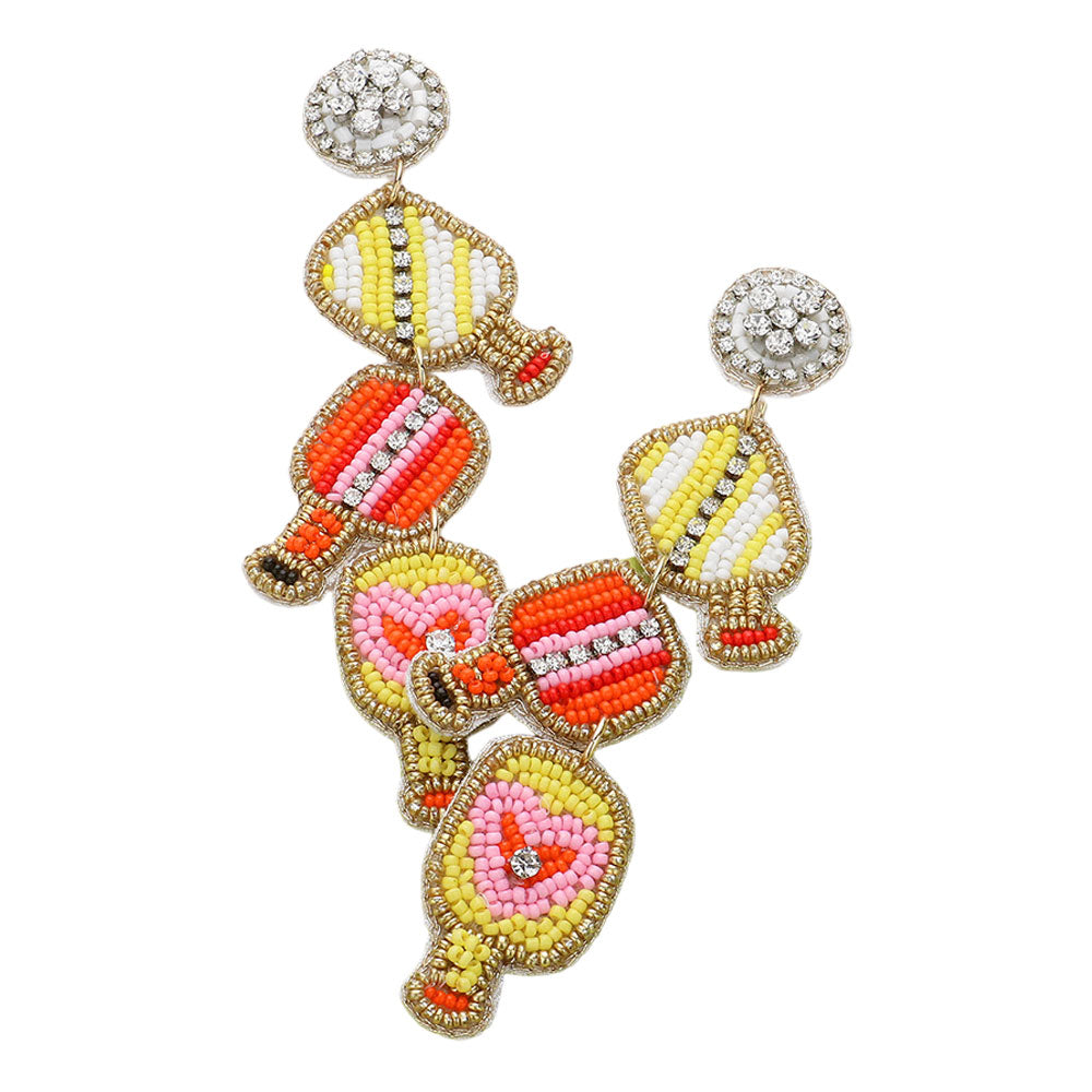iLLASPARKZ Seed Beaded Pickleball Paddle Link Dropdown Dangle Earrings