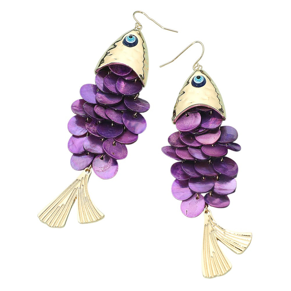 iLLASPARKZ Layered Shell Scale Fish Dangle Statement Earrings