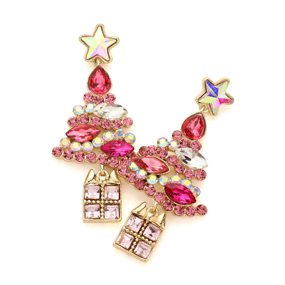 iLLASPARKZ Stone Embellished Christmas Tree Dangle Earrings