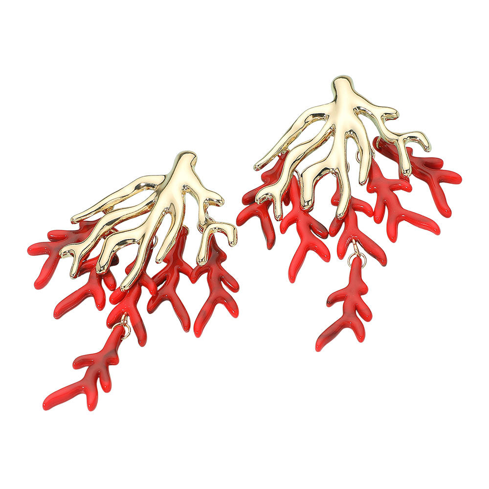 iLLASPARKZ Bold Coral Branch Layered Statement Earrings