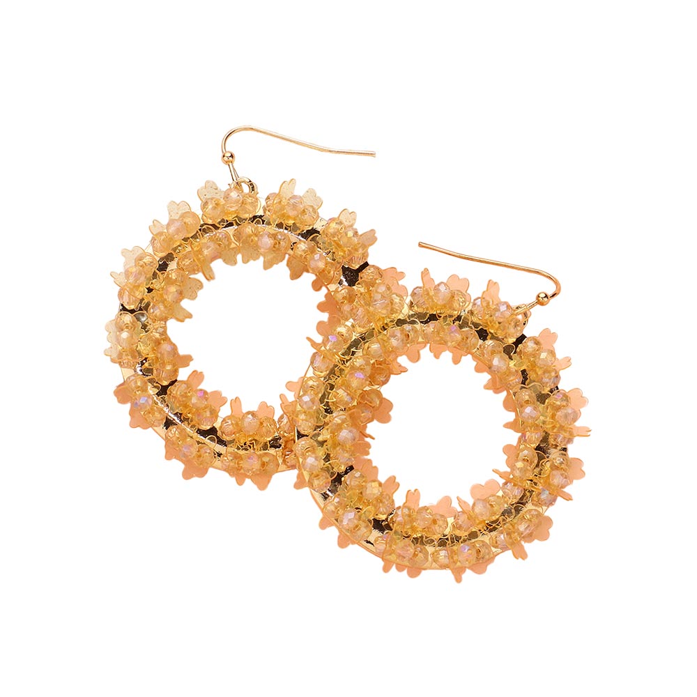 iLLASPARKZ Flower Sequin Faceted Beaded Open O Ring Dangle Earrings