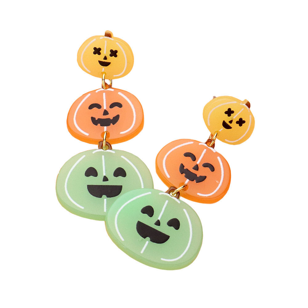 iLLASPARKZ Glow in the Dark Resin Halloween Pumpkin Link Dropdown Earrings
