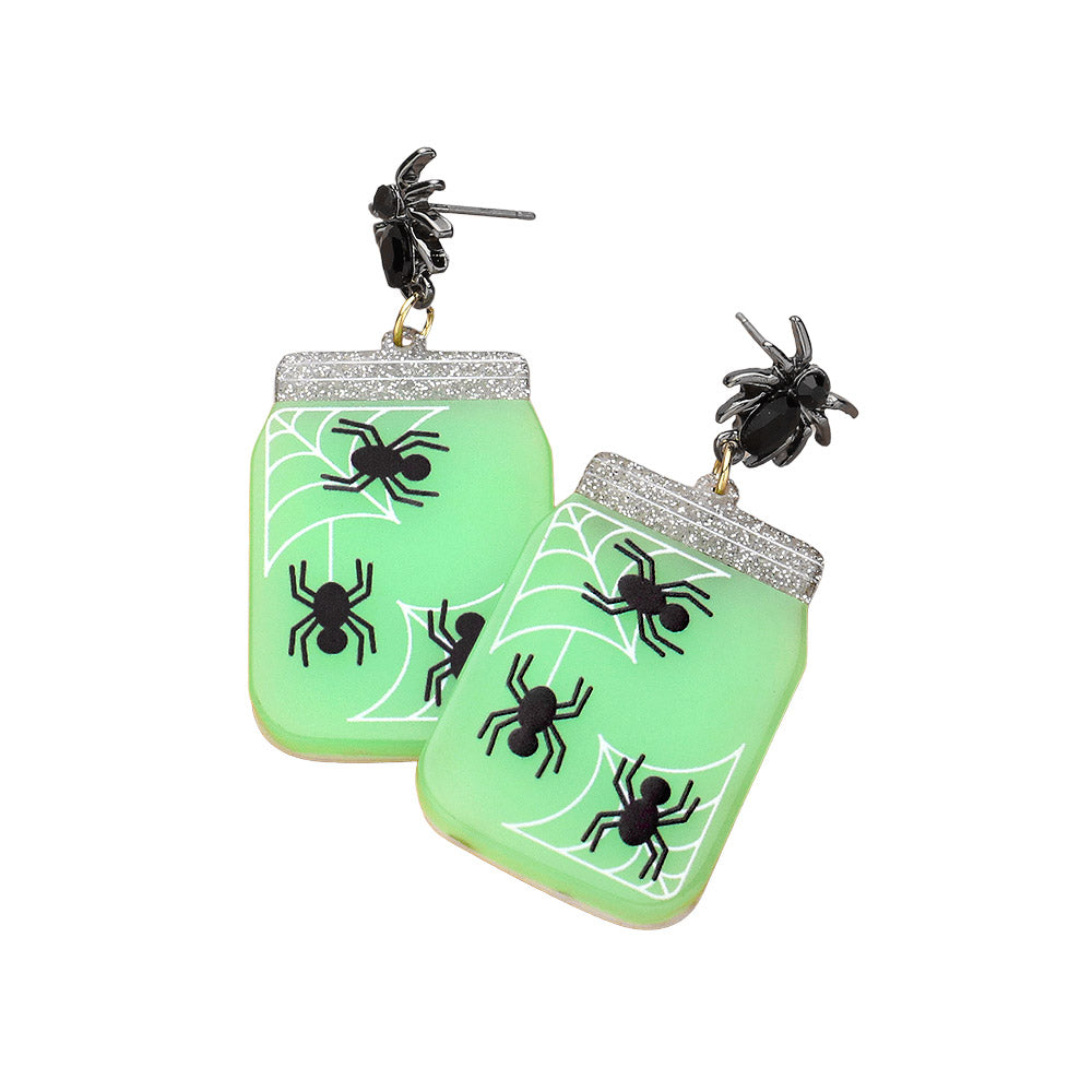 iLLASPARKZ GLOW IN THE DARK Halloween Spider Drink Dangle Earrings