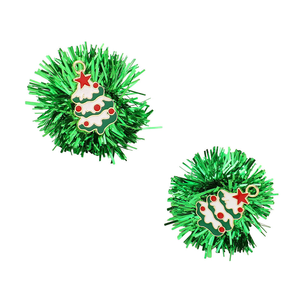 iLLASPARKZ Enamel Christmas Tree Tinsel Earrings