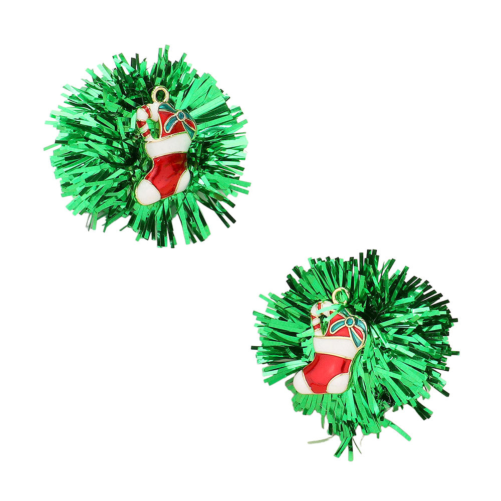 iLLASPARKZ Enamel Christmas Sock Candy Cane Tinsel Earrings