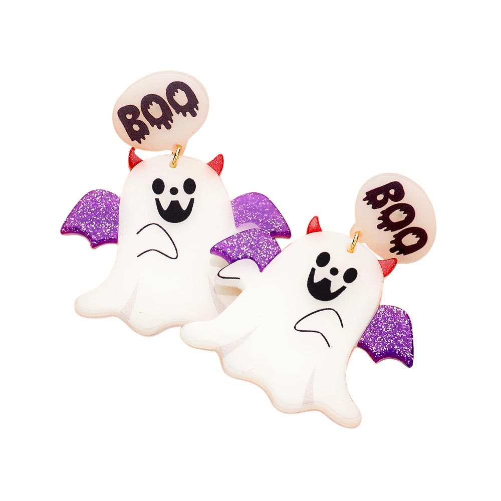 iLLASPARKZ GLOW IN THE DARK Resin Halloween BOO Ghost Dangle Earrings