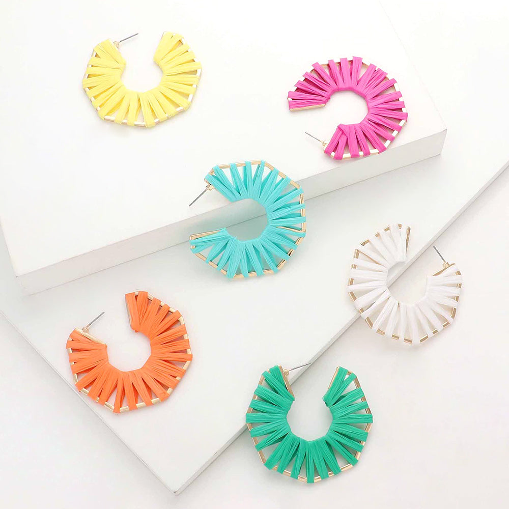 iLLASPARKZ Raffia Wrapped Octagon Hoop Earrings