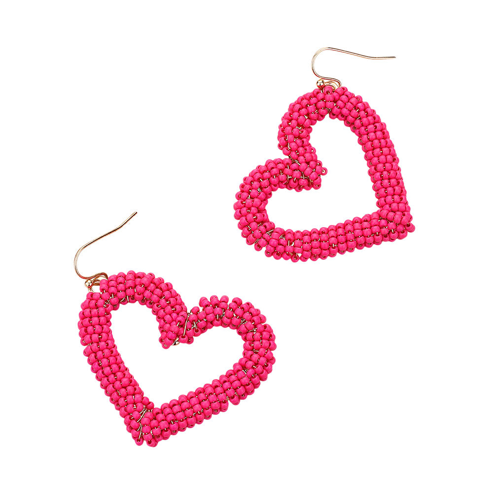 iLLASPARKZ Seed Beaded Open Heart Dangle Earrings