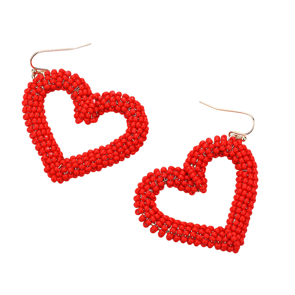 iLLASPARKZ Seed Beaded Open Heart Dangle Earrings
