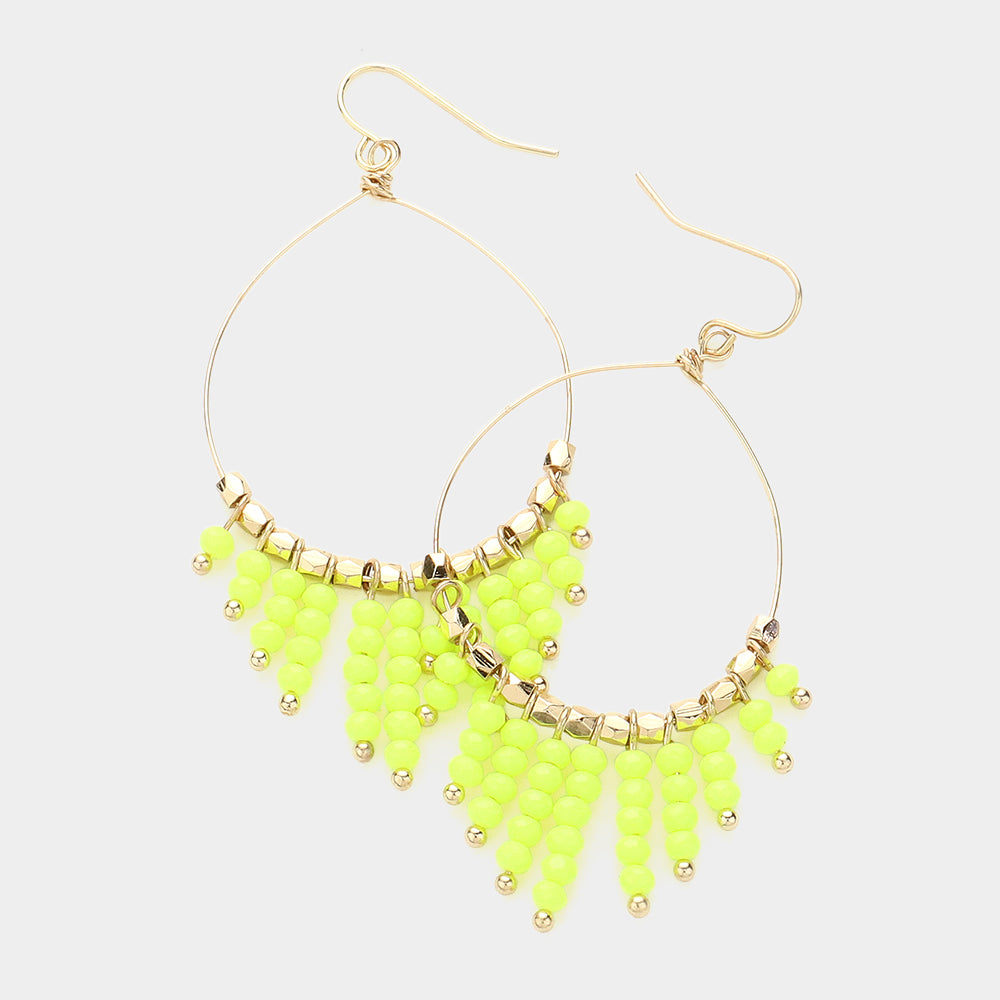 iLLASPARKZ Faceted Bead Fringe Open Wire Teardrop Dangle Earrings