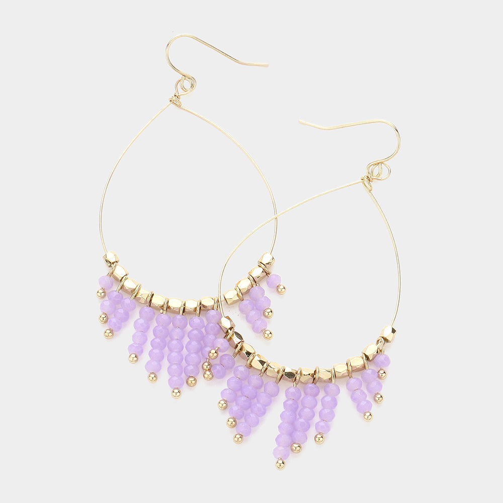 iLLASPARKZ Faceted Bead Fringe Open Wire Teardrop Dangle Earrings