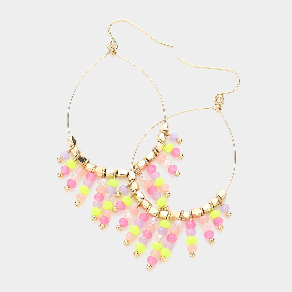iLLASPARKZ Faceted Bead Fringe Open Wire Teardrop Dangle Earrings