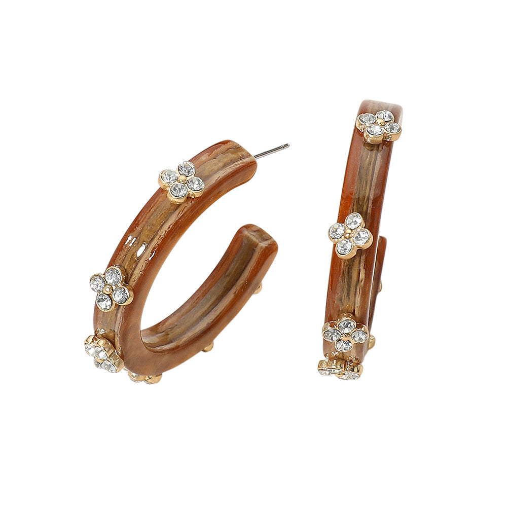 iLLASPARKZ Quatrefoil Stone Pointed Celluloid Acetate Hoop Earrings