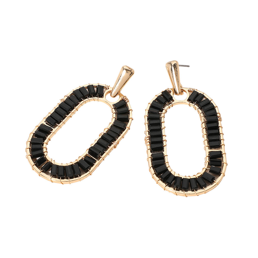 iLLASPARKZ Faceted Beaded Wrapped Open Oval Dangle Earrings