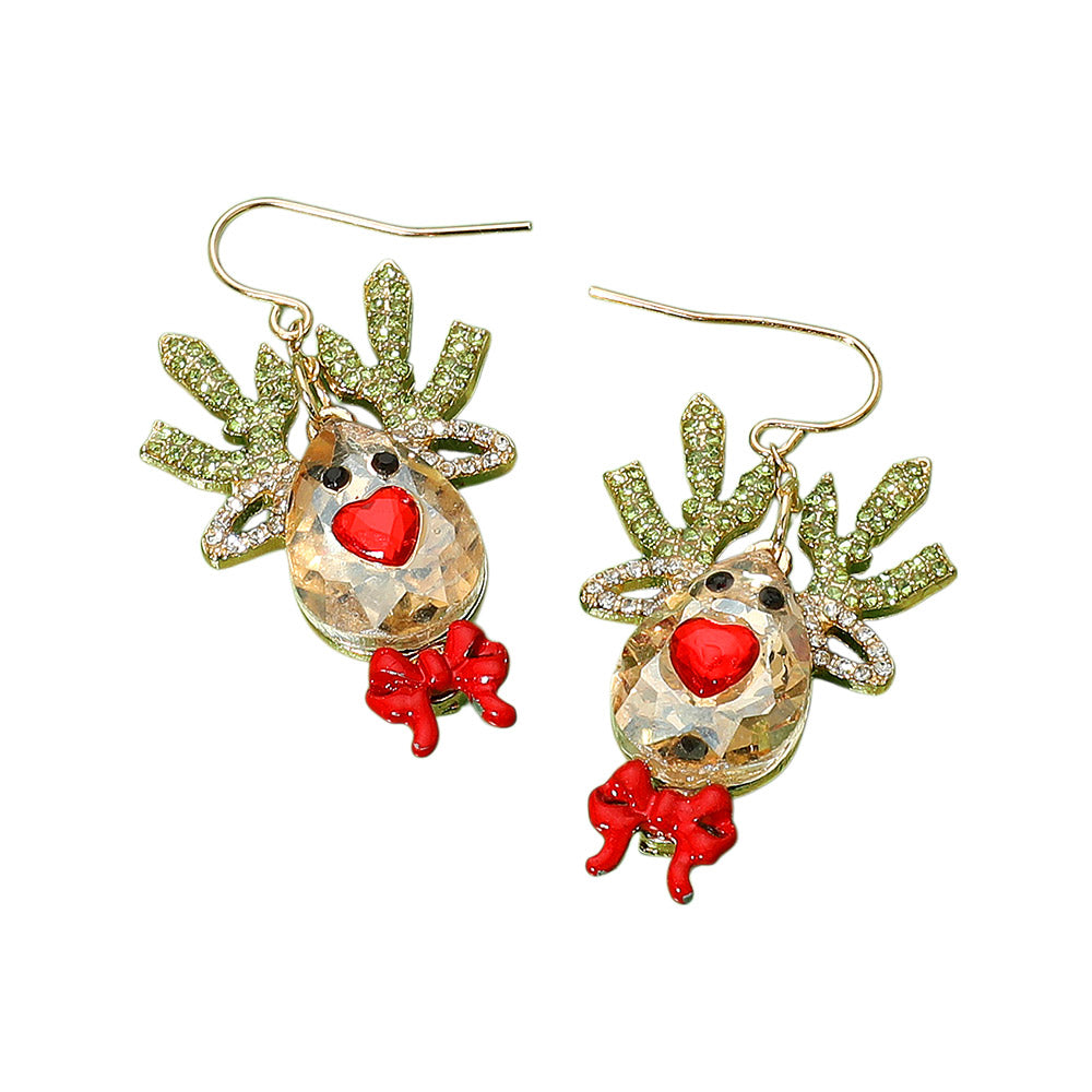 iLLASPARKZ Glittered Crystal Reindeer Dangle Earrings
