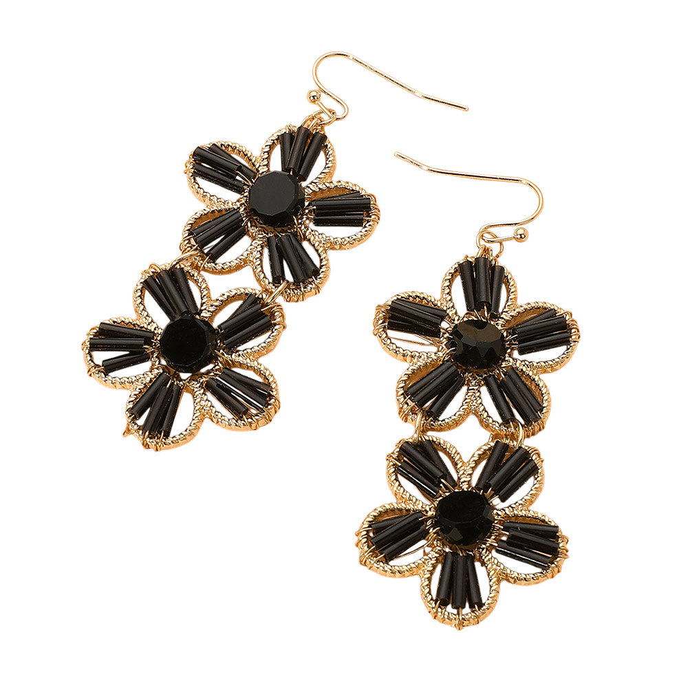 iLLASPARKZ Double Flower Faceted Beaded Link Drop Dangle Earrings