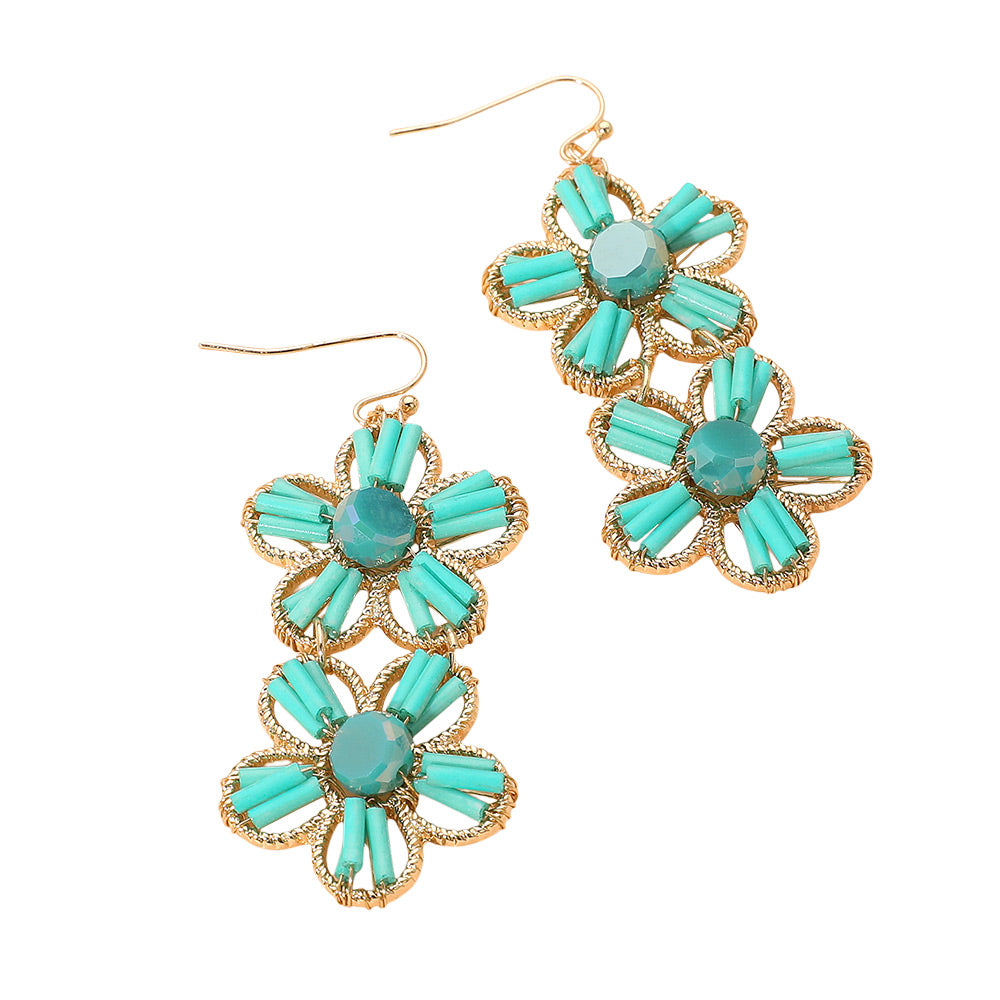 iLLASPARKZ Double Flower Faceted Beaded Link Drop Dangle Earrings