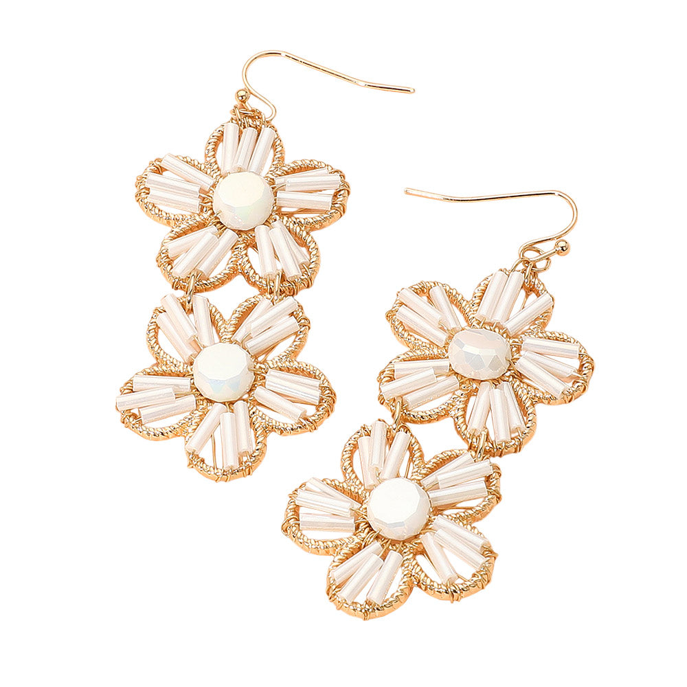 iLLASPARKZ Double Flower Faceted Beaded Link Drop Dangle Earrings