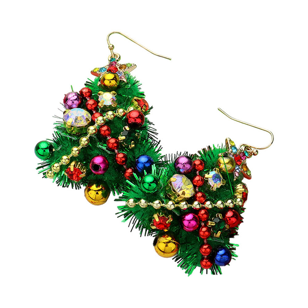 iLLASPARKZ Pom Pom Stone Decorative Christmas Tree Dangle Earrings