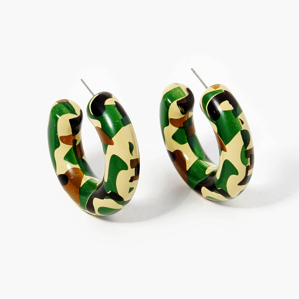 iLLASPARKZ Camouflage Printed Wood Thick Hoop Earrings