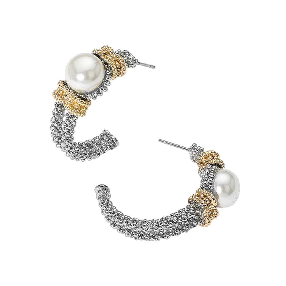 iLLASPARKZ 14K Gold Plated Two Tone Pearl Pointed Hoop Earrings