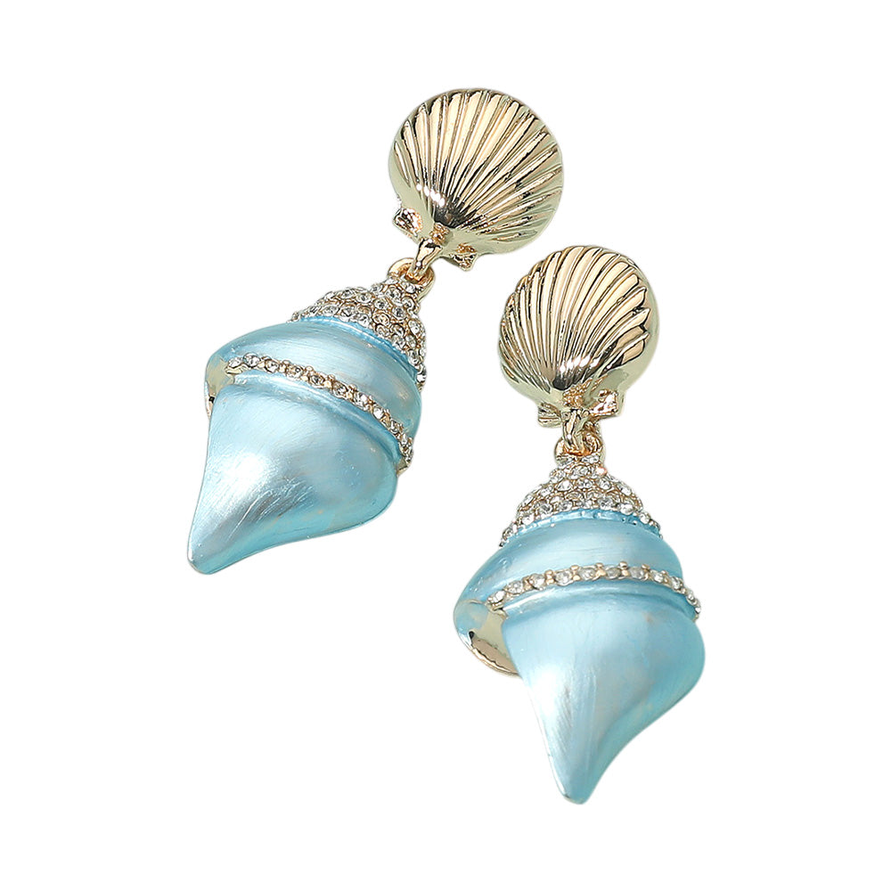 iLLASPARKZ Gold Dipped Stone Paved Pearly Conch Shell Dangle Statement Earrings