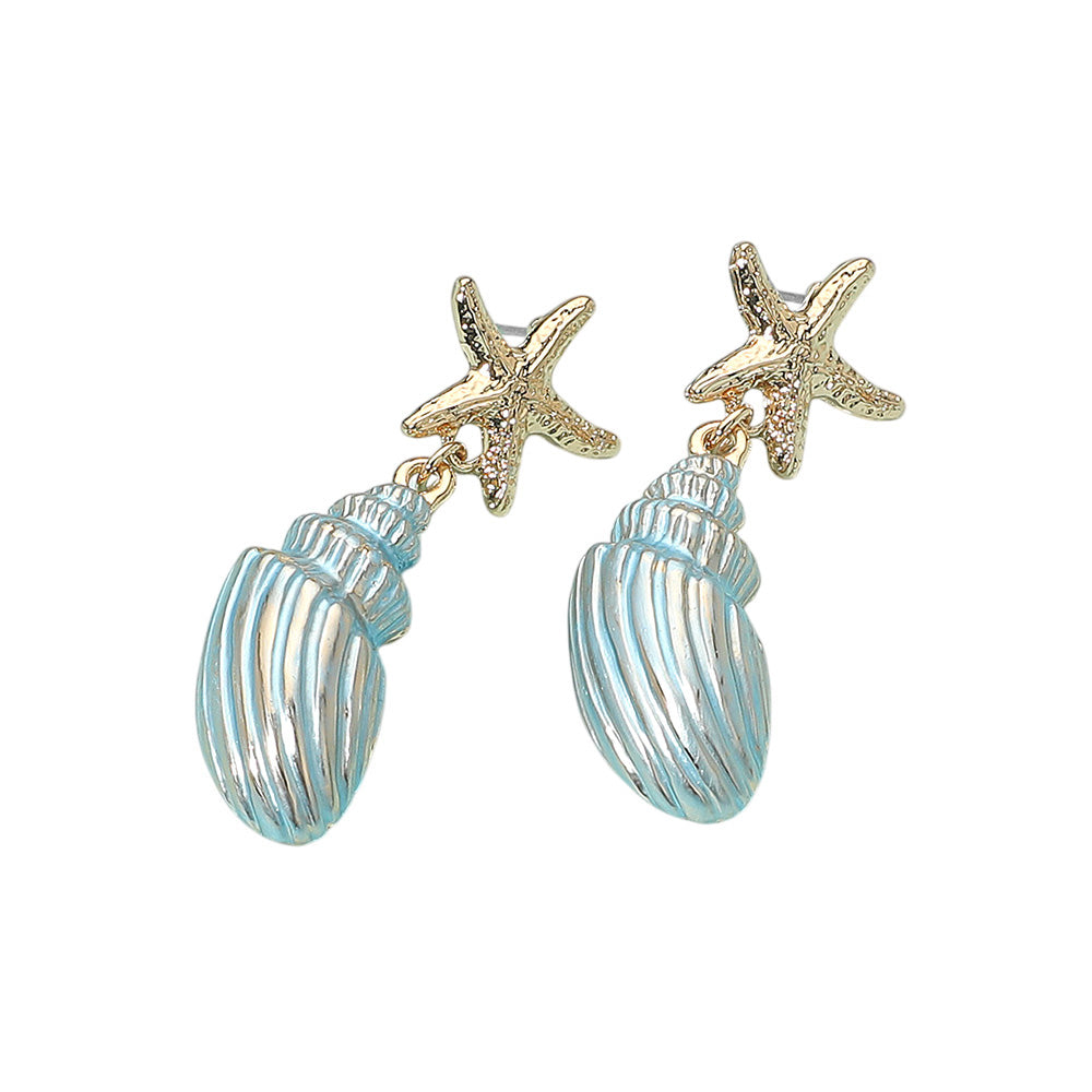 iLLASPARKZ Gold Dipped Starfish Seashell Drop Dangle Statement Earrings