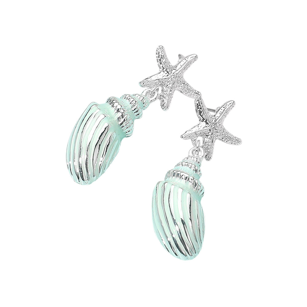 iLLASPARKZ Silver Dipped Starfish Seashell Drop Dangle Statement Earrings