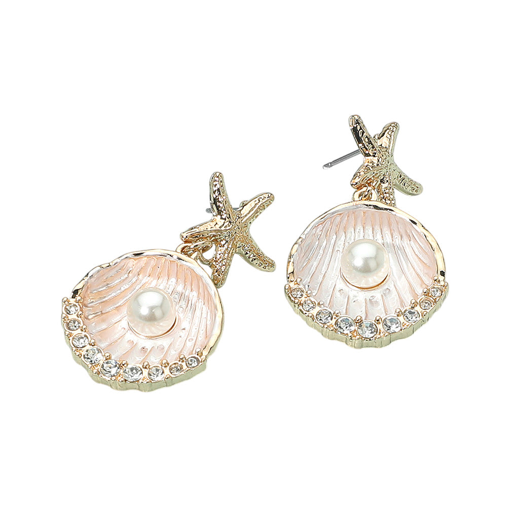 iLLASPARKZ Gold Dipped Starfish Pearl Accent Seashell Drop Dangle Earrings