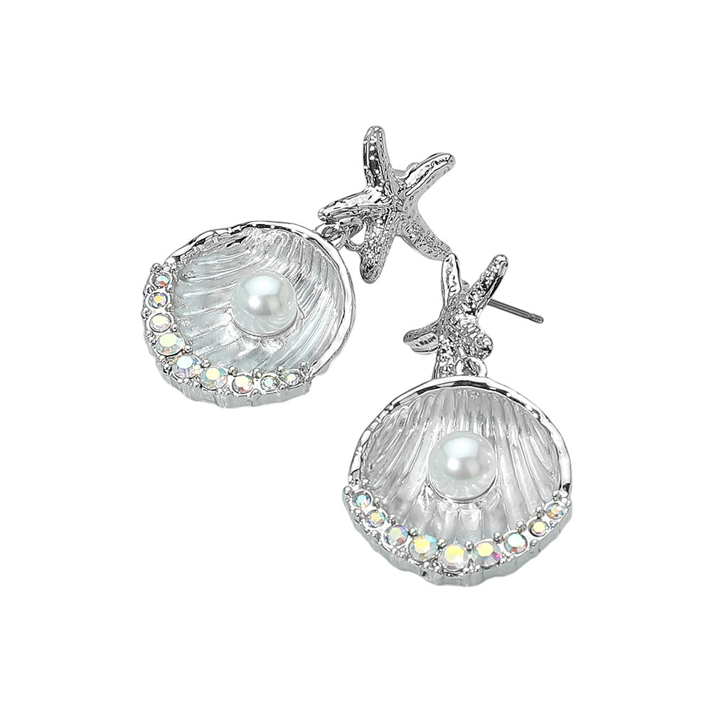 iLLASPARKZ Silver Dipped Starfish Pearl Accent Seashell Drop Dangle Earrings