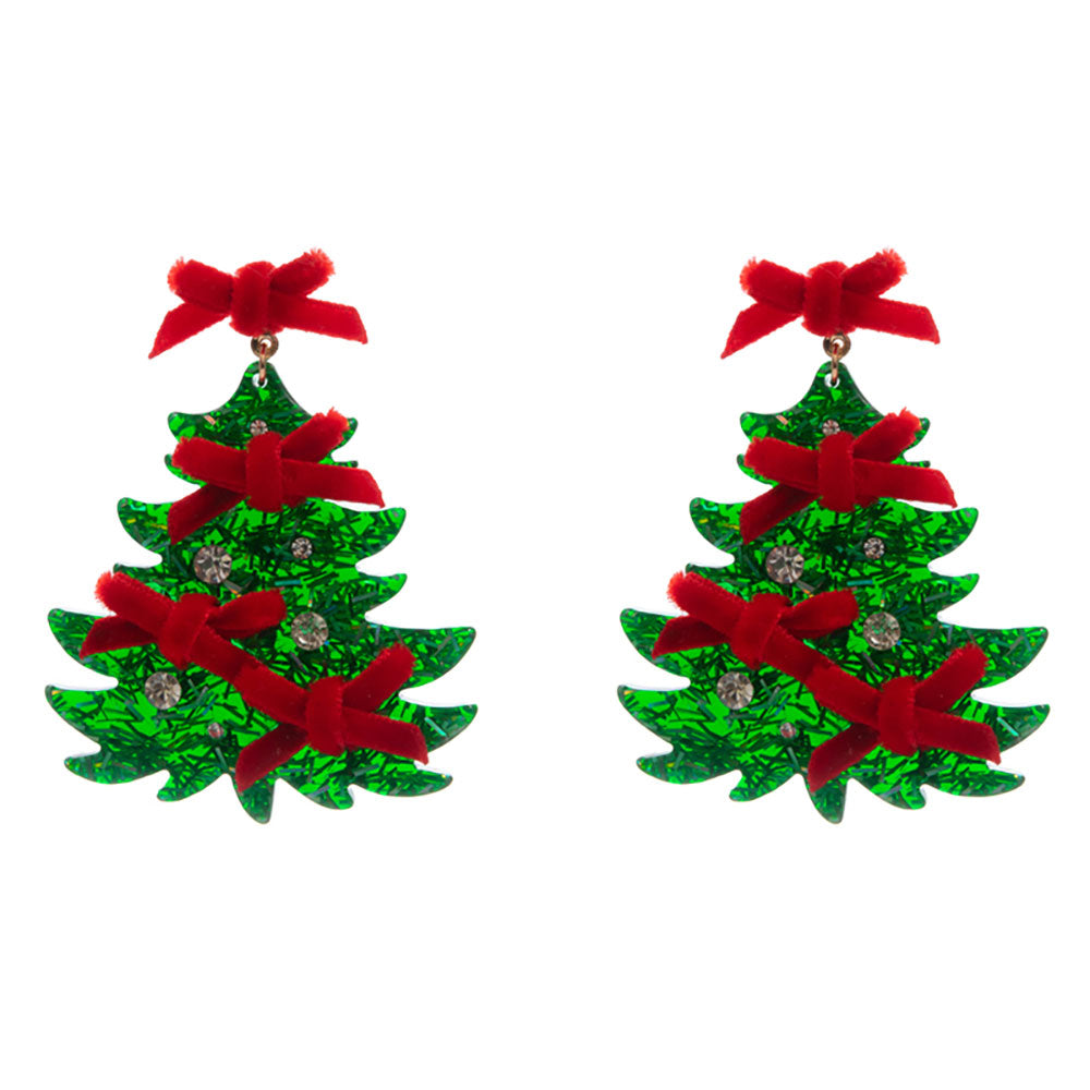 iLLASPARKZ Bow Embellished Christmas Tree Dangle Earrings