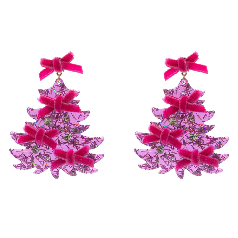 iLLASPARKZ Bow Embellished Christmas Tree Dangle Earrings