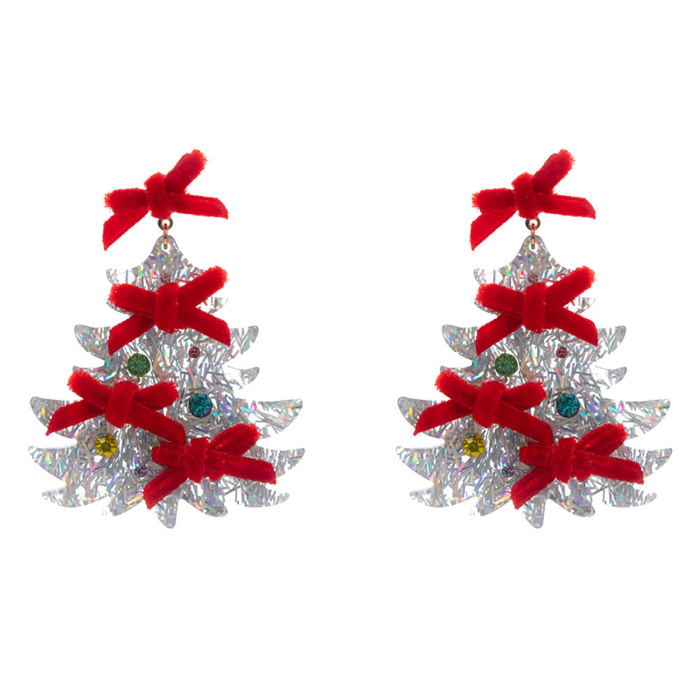 iLLASPARKZ Bow Embellished Christmas Tree Dangle Earrings