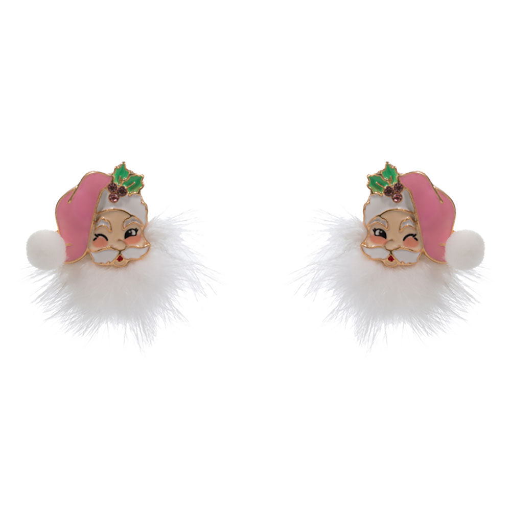 iLLASPARKZ Fluffy Pom Pom Santa Face Earrings