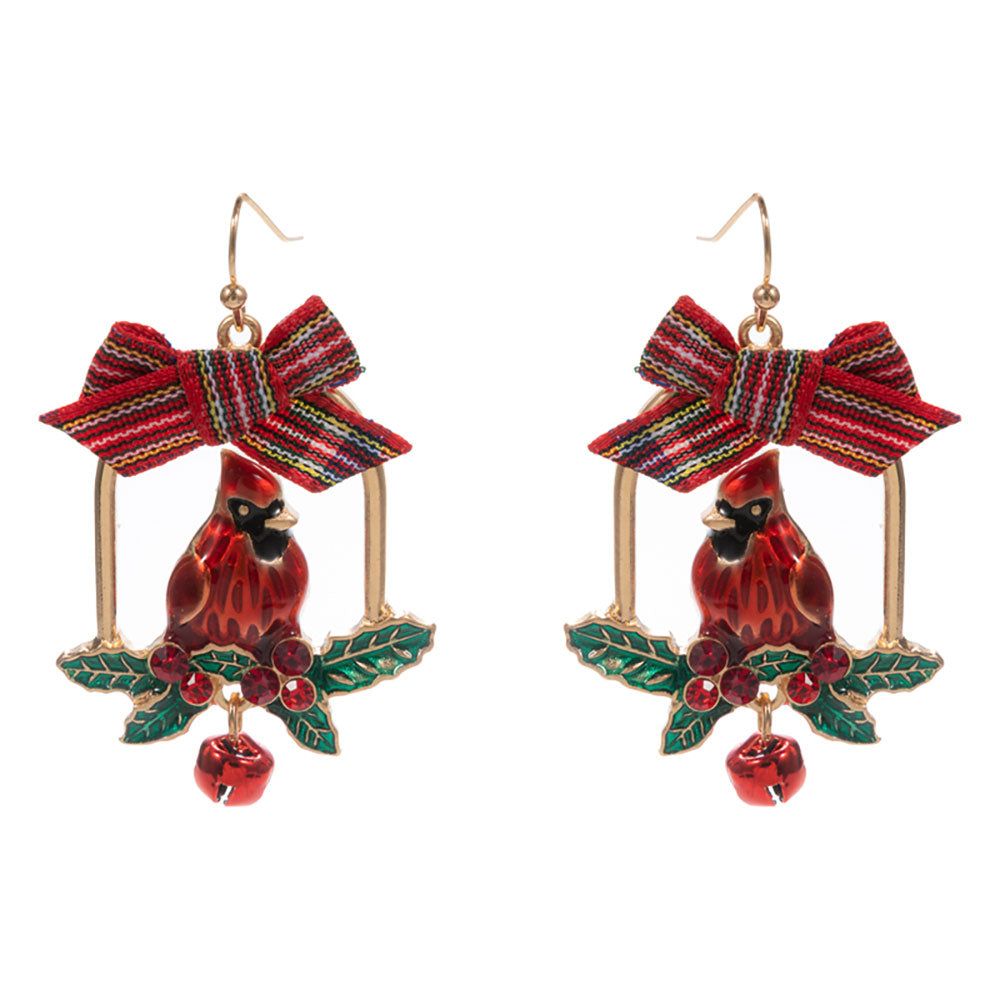 iLLASPARKZ Bow Accent Holiday Cardinal Bell Dangle Earrings