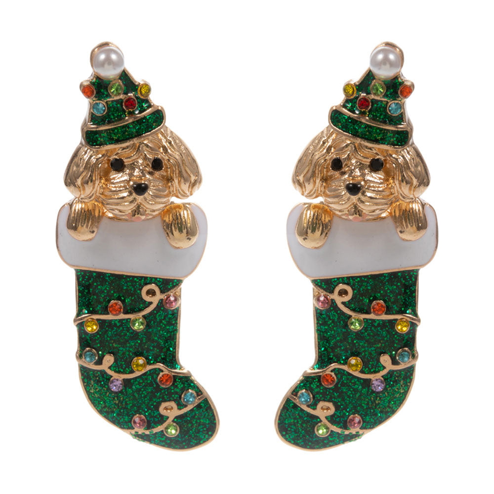 iLLASPARKZ Holiday Lights Christmas Socks Puppy Earrings