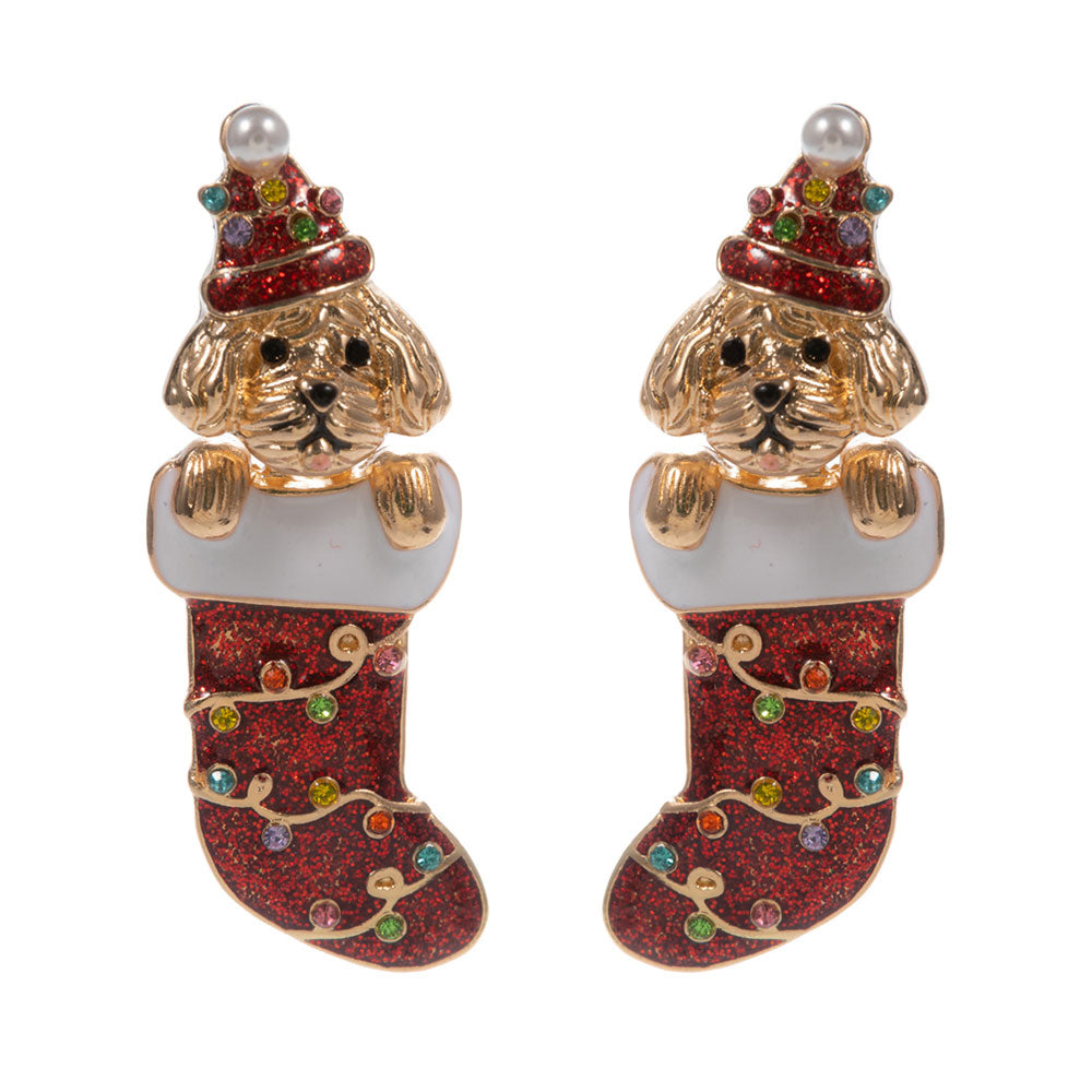 iLLASPARKZ Holiday Lights Christmas Socks Puppy Earrings