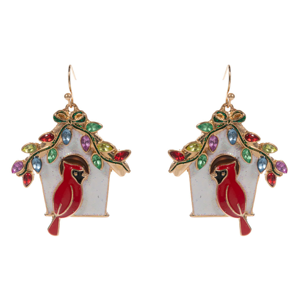 iLLASPARKZ Festive Holiday Cardinal Birdhouse Dangle Earrings